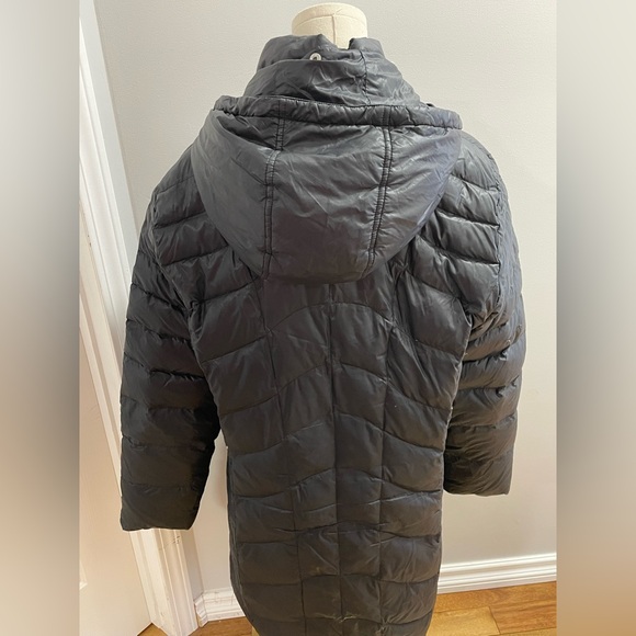 Utex Long Black GOOSEDOWN puffer Jacket Trench w/ Removable hood. Size L - Picture 2 of 15